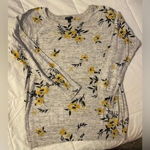 Torrid Gray Sweater with Yellow and Black Floral Design